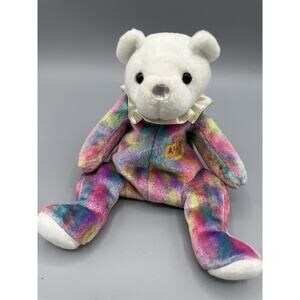 April Birth Month Teddy Bear Plush Rainbow Tie Dye Clear Nose Birthday Bear